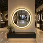 Oglinda LED 70x70 cm cu Rama Aurie, Senzor Miscare Premium - 3 Tipuri de Lumina, Dimabila, Ceas & Temperatura, Dezaburire - imagine 6