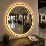 Oglinda LED 70x70 cm cu Rama Aurie, Senzor Miscare Premium - 3 Tipuri de Lumina, Dimabila, Ceas & Temperatura, Dezaburire - imagine 3