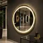 Oglinda LED 70x70 cm cu Rama Aurie, Senzor Miscare Premium - 3 Tipuri de Lumina, Dimabila, Ceas & Temperatura, Dezaburire - imagine 2