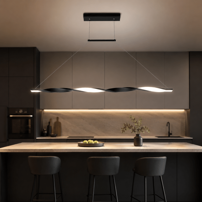 Lustră LED Modernă cu Telecomandă 38W, Lungime 100cm, Design Suspendat Reglabil, 3 Tipuri de Lumină 3000K-4000K-6500K, Negru - imagine 3