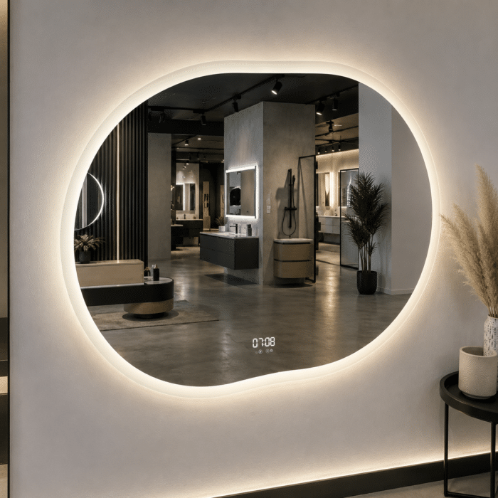 Oglinda LED 80x60 cm , Senzor Miscare Premium - 3 Tipuri de Lumina, Dimabila, Ceas & Temperatura, Dezaburire - imagine 3