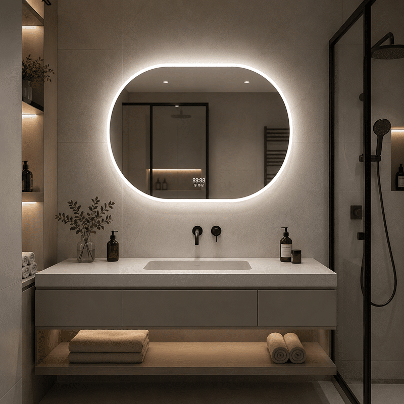Oglinda LED 80×60 cm , Senzor Miscare Premium – 3 Tipuri de Lumina, Dimabila, Ceas & Temperatura, Dezaburire Oglinda LED 80x60 cm , Senzor Miscare Premium - 3 Tipuri de Lumina, Dimabila, Ceas & Temperatura, Dezaburire - imagine 1