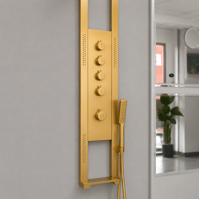 Panel de Dus Lux cu LED, Efect de Ploaie, 4 Functii Apa, Auriu - imagine 4