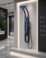 Panel de Dus Shark cu Efect de Ploaie si Jeturi cu Masaj, Design Unic, LED Incorporat, Negru - imagine 5