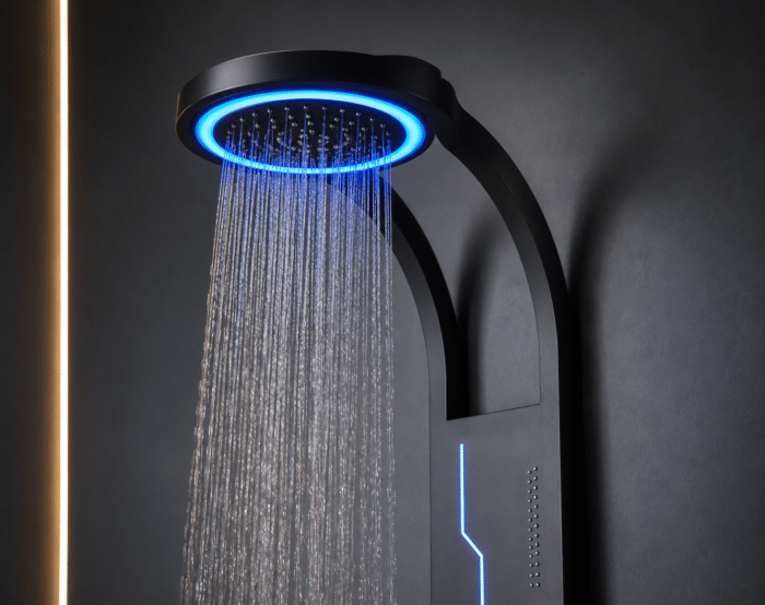 Panel de Dus Shark cu Efect de Ploaie si Jeturi cu Masaj, Design Unic, LED Incorporat, Negru - imagine 2