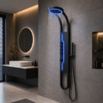 Panel de Dus Shark cu Efect de Ploaie si Jeturi cu Masaj, Design Unic, LED Incorporat, Negru