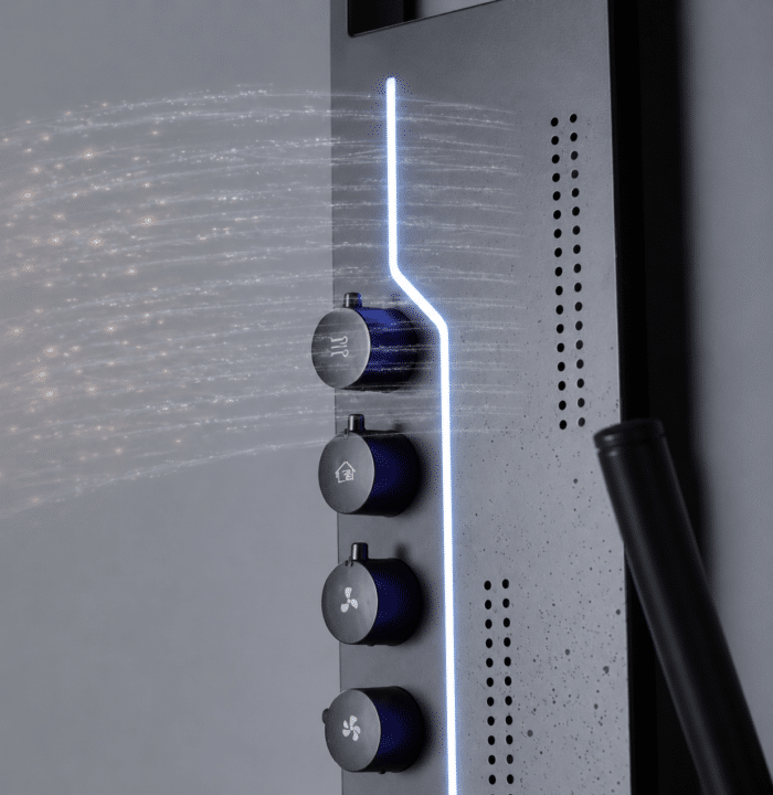 Panel de Dus Shark cu Efect de Ploaie si Jeturi cu Masaj, Design Unic, LED Incorporat, Negru - imagine 4