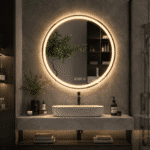 Oglinda LED 60x60 cm Rotunda, Senzor Miscare Premium pentru 3 Tipuri de Lumina, Dimabila, Ceas & Temperatura, Dezaburire - imagine 2
