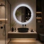Oglinda LED 60x60 cm Rotunda, Senzor Miscare Premium pentru 3 Tipuri de Lumina, Dimabila, Ceas & Temperatura, Dezaburire - imagine 7