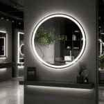 Oglinda LED 60x60 cm Rotunda, Senzor Miscare Premium pentru 3 Tipuri de Lumina, Dimabila, Ceas & Temperatura, Dezaburire - imagine 3