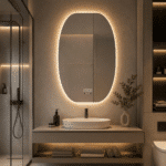 Oglinda LED 60x80 cm Ovala, Senzor Miscare Premium - 3 Tipuri de Lumina, Dimabila, Ceas si Temperatura, Dezaburire - imagine 2