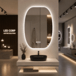 Oglinda LED 60x80 cm Ovala, Senzor Miscare Premium - 3 Tipuri de Lumina, Dimabila, Ceas si Temperatura, Dezaburire - imagine 3