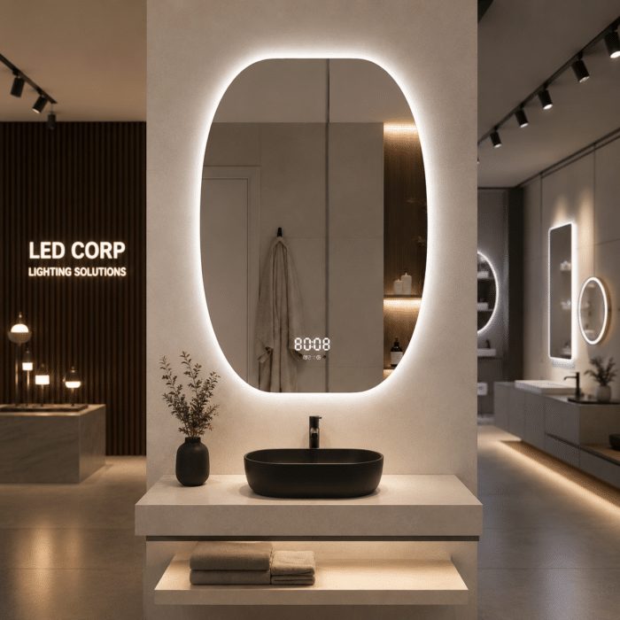 Oglinda LED 60x80 cm Ovala, Senzor Miscare Premium - 3 Tipuri de Lumina, Dimabila, Ceas si Temperatura, Dezaburire - imagine 3
