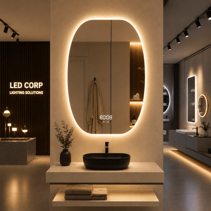 Oglinda LED 60x80 cm Ovala, Senzor Miscare Premium - 3 Tipuri de Lumina, Dimabila, Ceas si Temperatura, Dezaburire - imagine 4