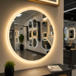 Oglinda LED 70x70 cm, Senzor Miscare Premium - 3 Tipuri de Lumina, Dimabila, Ceas & Temperatura, Dezaburire - imagine 2