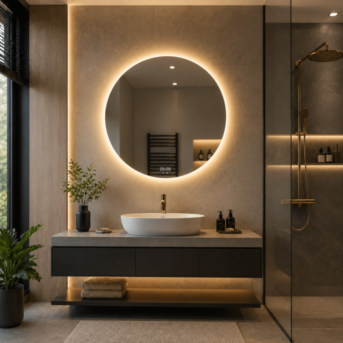Oglinda LED 70x70 cm, Senzor Miscare Premium - 3 Tipuri de Lumina, Dimabila, Ceas & Temperatura, Dezaburire - imagine 4