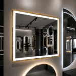 Oglinda LED 80x60 cm Dreptunghiulara cu Rama Aurie, Senzor Miscare Premium - 3 Tipuri de Lumina, Dimabila, Ceas & Temperatura, Dezaburire - imagine 4