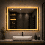 Oglinda LED 80x60 cm Dreptunghiulara cu Rama Aurie, Senzor Miscare Premium - 3 Tipuri de Lumina, Dimabila, Ceas & Temperatura, Dezaburire - imagine 2