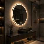 Oglinda LED 80x80 cm Rotunda, Senzor Miscare Premium pentru 3 Tipuri de Lumina, Dimabila, Ceas & Temperatura, Dezaburire - imagine 3