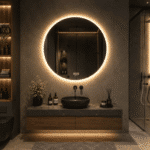 Oglinda LED 80x80 cm, Senzor Miscare Premium - 3 Tipuri de Lumina, Dimabila, Ceas & Temperatura, Dezaburire - imagine 5