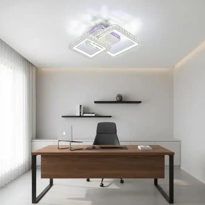Lustră LED RGB, LED Colorat, cu Telecomandă, 72W, Lumină Reglabilă 3000K–6500K + RGB, Design Pătrat cu Cristale, Alb - imagine 2