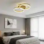 Lustră LED cu 2 Cercuri, 90W, Telecomandă 2.4G, Lumină Reglabilă 3000K–6500K, Ø70 cm, Auriu Periat - imagine 2