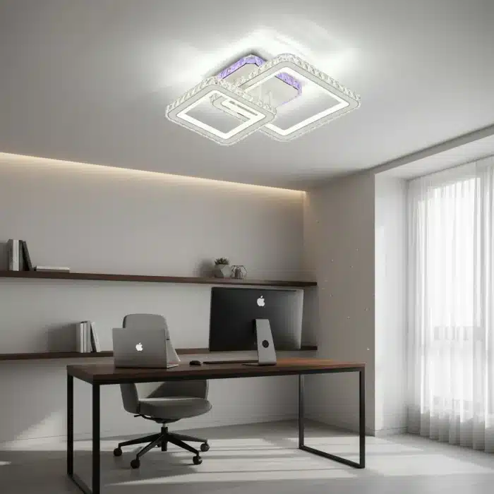 Lustră LED RGB, LED Colorat, cu Telecomandă, 72W, Lumină Reglabilă 3000K–6500K + RGB, Design Pătrat cu Cristale, Alb - imagine 4