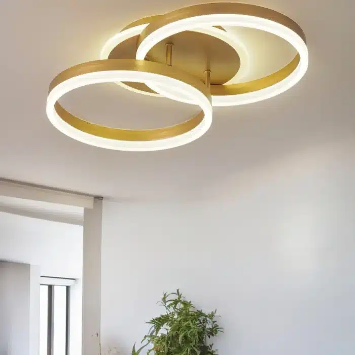 Lustră LED cu 2 Cercuri, 90W, Telecomandă 2.4G, Lumină Reglabilă 3000K–6500K, Ø70 cm, Auriu Periat - imagine 4
