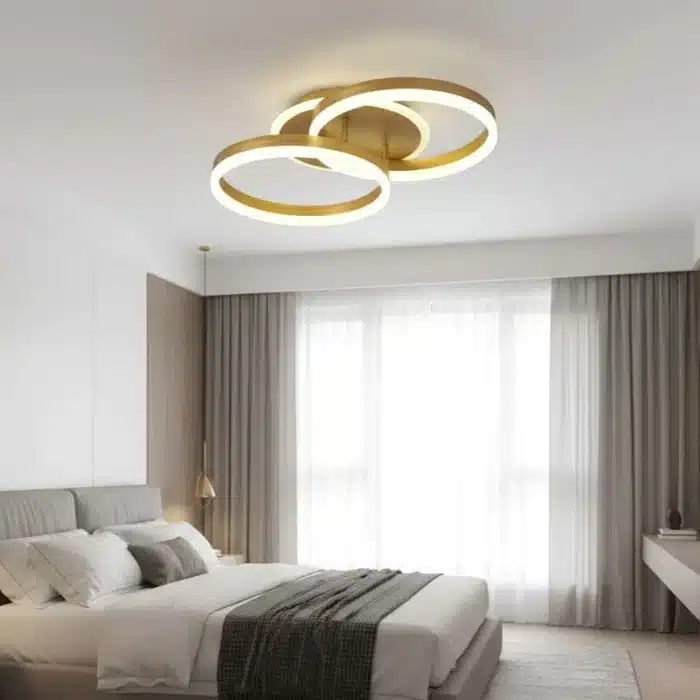 Lustră LED cu 2 Cercuri, 90W, Telecomandă 2.4G, Lumină Reglabilă 3000K–6500K, Ø70 cm, Auriu Periat - imagine 5