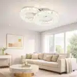 Lustra LED 2 Cercuri Cristal Cu Telecomanda, 3 Tipuri De Lumina, Intensitate Reglabila, 52W, Argintiu - imagine 2