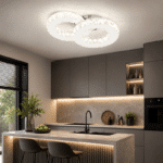 Lustra LED 2 Cercuri Cristal Cu Telecomanda, 3 Tipuri De Lumina, Intensitate Reglabila, 52W, Argintiu