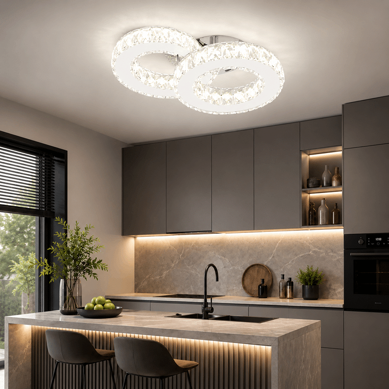 Lustra LED 2 Cercuri Cristal Cu Telecomanda, 3 Tipuri De Lumina, Intensitate Reglabila, 52W, Argintiu Lustra LED 2 Cercuri Cristal Cu Telecomanda, 3 Tipuri De Lumina, Intensitate Reglabila, 52W, Argintiu - imagine 1