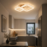 Lustra LED 2 Patrate, Cu Telecomanda 80W, 3 Tipuri De Lumina, Intensitate Reglabila,Auriu