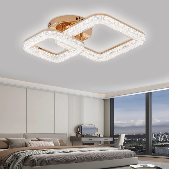 Lustra LED 2 Patrate, Cu Telecomanda 80W, 3 Tipuri De Lumina, Intensitate Reglabila,Auriu