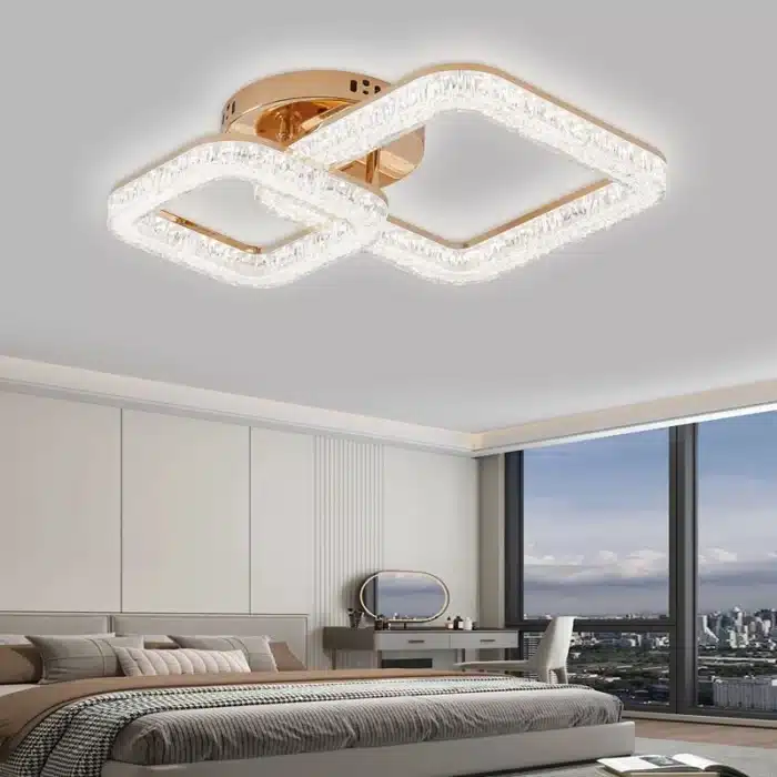 Lustra LED 2 Patrate, Cu Telecomanda 80W, 3 Tipuri De Lumina, Intensitate Reglabila,Auriu - imagine 2