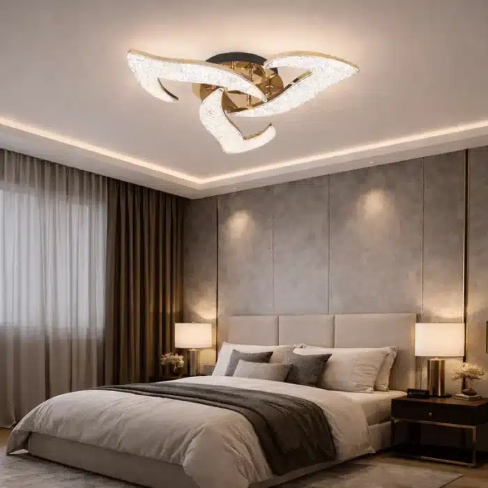 Lustra LED 3 Petale Aurii Cu Telecomanda, 3 Tipuri De Lumina, Intensitate Reglabila, 60W, Auriu - imagine 2