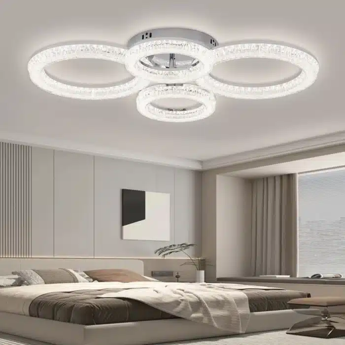 Lustra LED 4 Cercuri 120W, Cu Telecomanda, 3 Tipuri De Lumina, Intensitate Reglabila, Argintiu - imagine 2