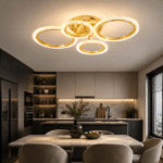 Lustra LED 4 Cercuri Aurii, Cu Telecomanda, 3 Tipuri De Lumina, Intensitate Reglabila, 72W, Auriu