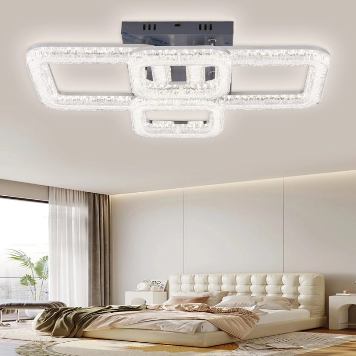 Lustra LED 4 Patrate 120W, Cu Telecomanda, 3 Tipuri De Lumina, Intensitate Reglabila, Argintiu
