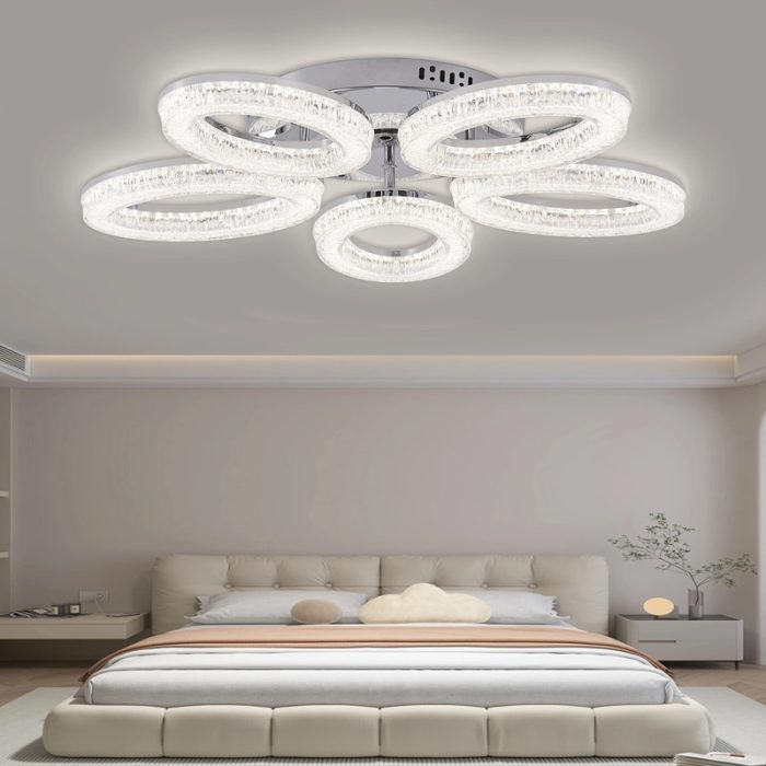 Lustra LED 5 Surse 120W, Cu Telecomanda, 3 Tipuri De Lumina, Intensitate Reglabila, Argintiu