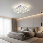 Lustră LED RGB, LED Colorat, cu Telecomandă, 72W, Lumină Reglabilă 3000K–6500K + RGB, Design Pătrat cu Cristale, Alb