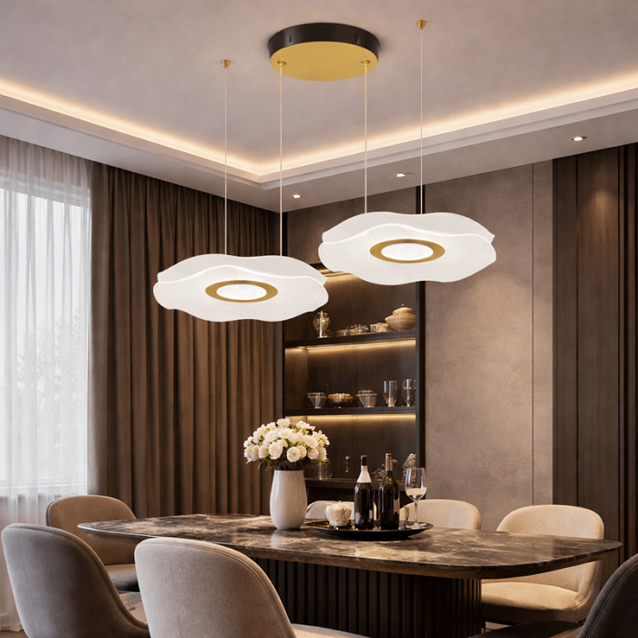 Lustra LED Tip Pendul Cu Telecomanda, 3 Tipuri De Lumina, Inaltime Reglabila, 84W, Auriu
