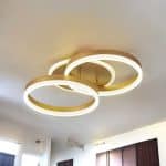 Lustră LED cu 2 Cercuri, 90W, Telecomandă 2.4G, Lumină Reglabilă 3000K–6500K, Ø70 cm, Auriu Periat