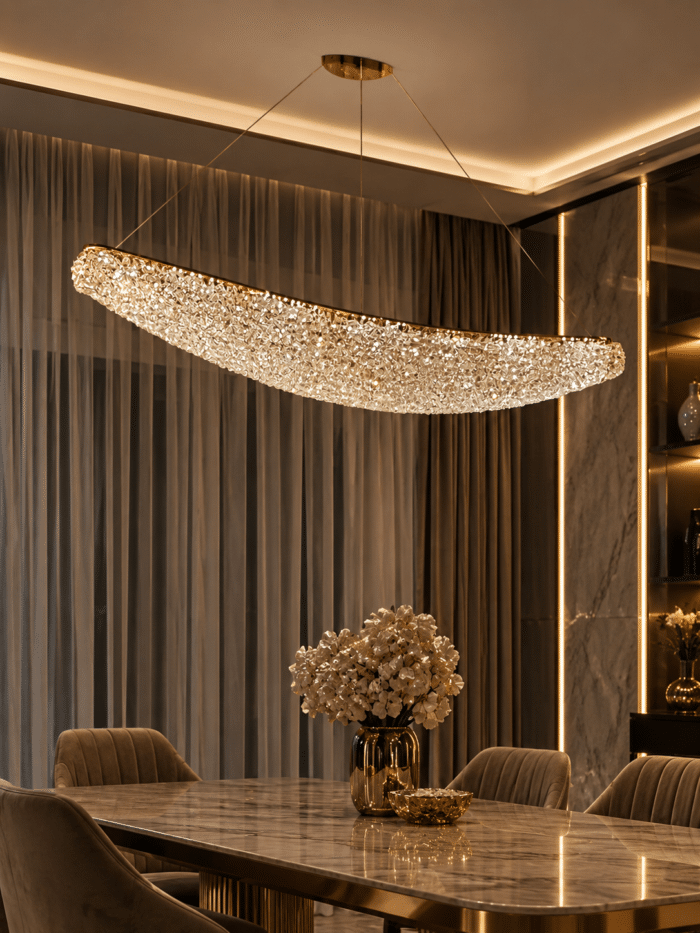 Candelabru LED Dining, Model 5558/1100, Textura Cristal, Metal, 96W, Auriu - imagine 2