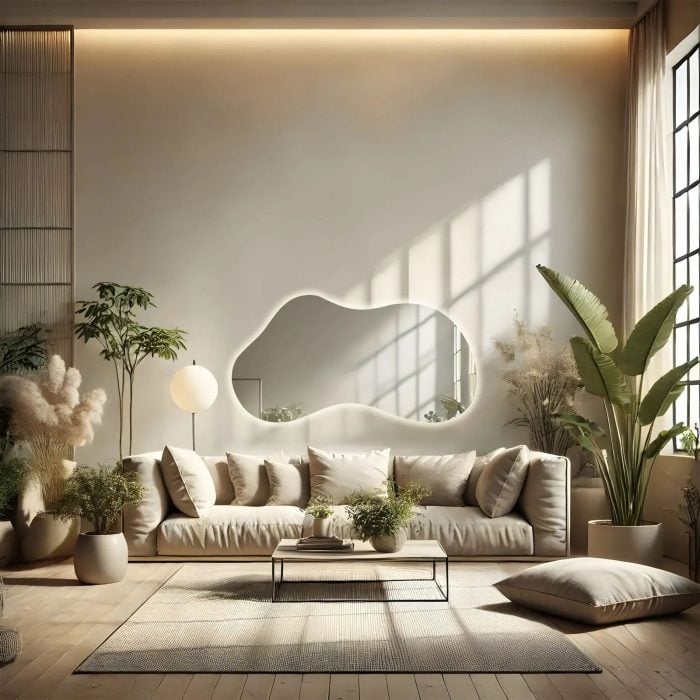 Oglindă LED Asimetrica Premium 140×80 cm, Touch, 3 Tipuri Lumină - Calda, Rece, Naturala - imagine 3