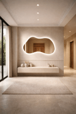 Oglindă LED Asimetrica Premium 140×80 cm, Touch, 3 Tipuri Lumină - Calda, Rece, Naturala - imagine 4