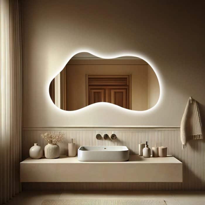 Oglindă LED Asimetrica Premium 140×80 cm, Touch, 3 Tipuri Lumină - Calda, Rece, Naturala - imagine 5