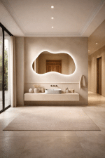 Oglindă LED Asimetrica Premium 140×80 cm, Touch, 3 Tipuri Lumină - Calda, Rece, Naturala - imagine 6