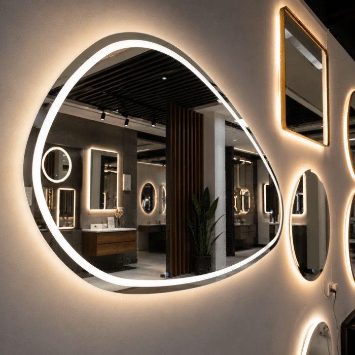 Oglindă LED Asimetrica Premium 160×85 cm, Touch, 3 Tipuri Lumină - Calda, Rece, Naturala - imagine 7