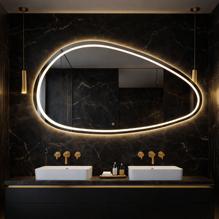 Oglindă LED Asimetrica Premium 160×85 cm, Touch, 3 Tipuri Lumină - Calda, Rece, Naturala